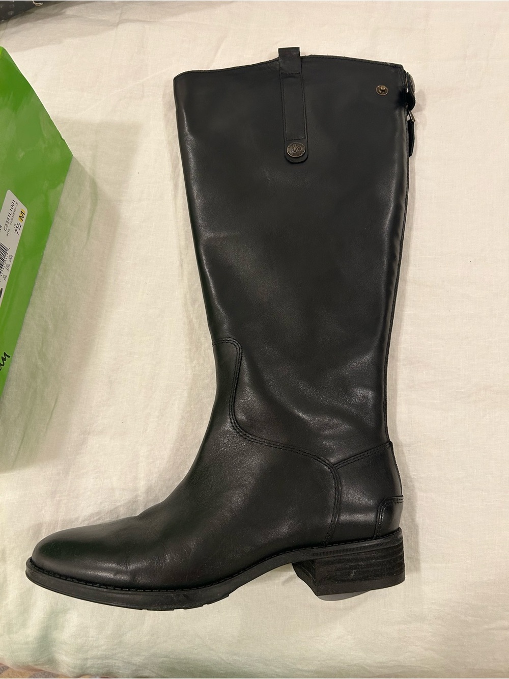 Sam Edelman Black Leather Knee-High Zip Riding Boot
